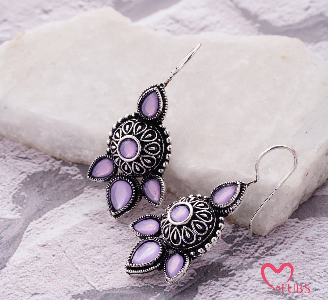 Antique Floral Earrings with Lavender Stone Drops