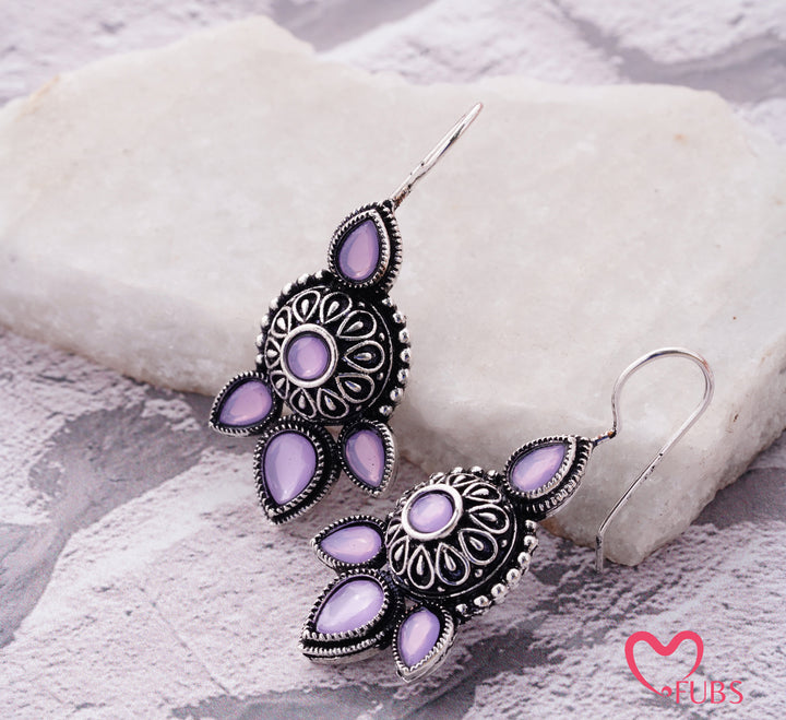 Antique Floral Earrings with Lavender Stone Drops