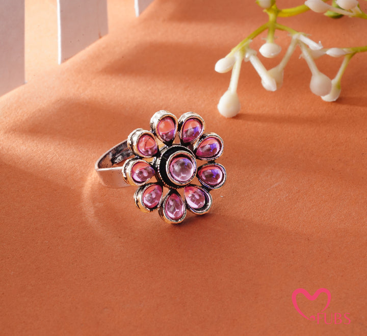 Pink Stone Floral Ring