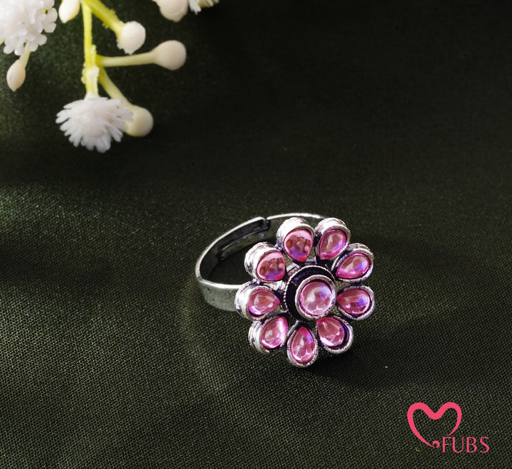 Pink Stone Floral Ring