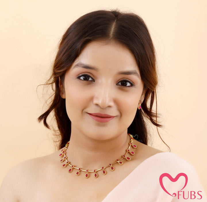 Bright Pink Stone Necklace Set