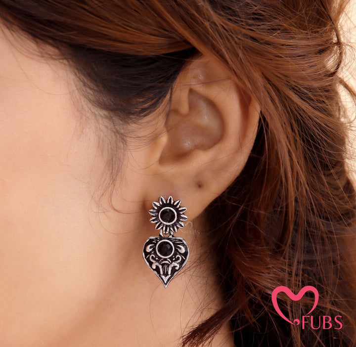 Floral Pattern Oxidized Choker Set with Earrings