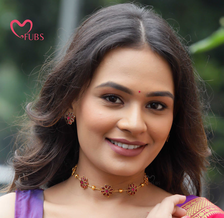 Floral Motif Necklace Set with Earrings