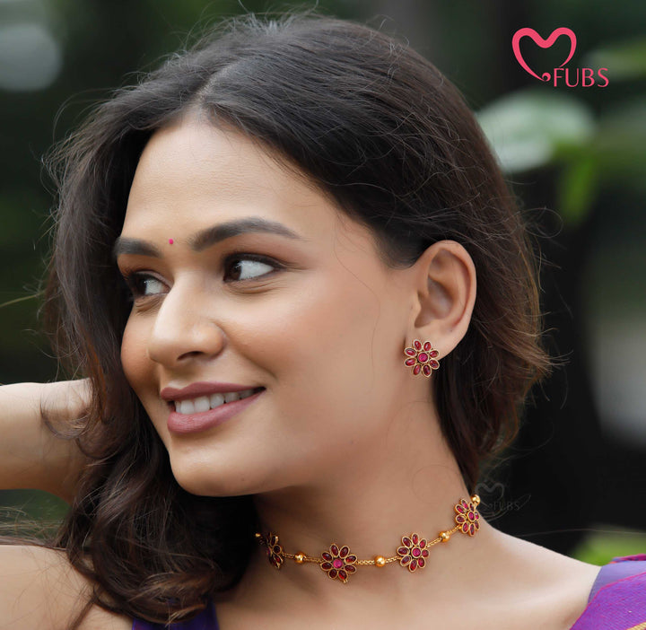 Floral Motif Necklace Set with Earrings