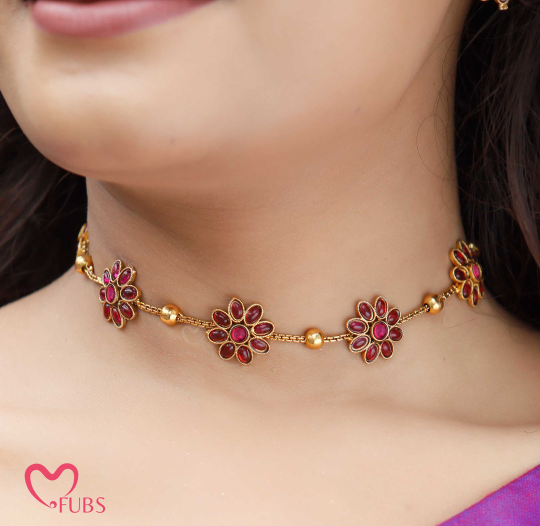 Floral Motif Necklace Set with Earrings