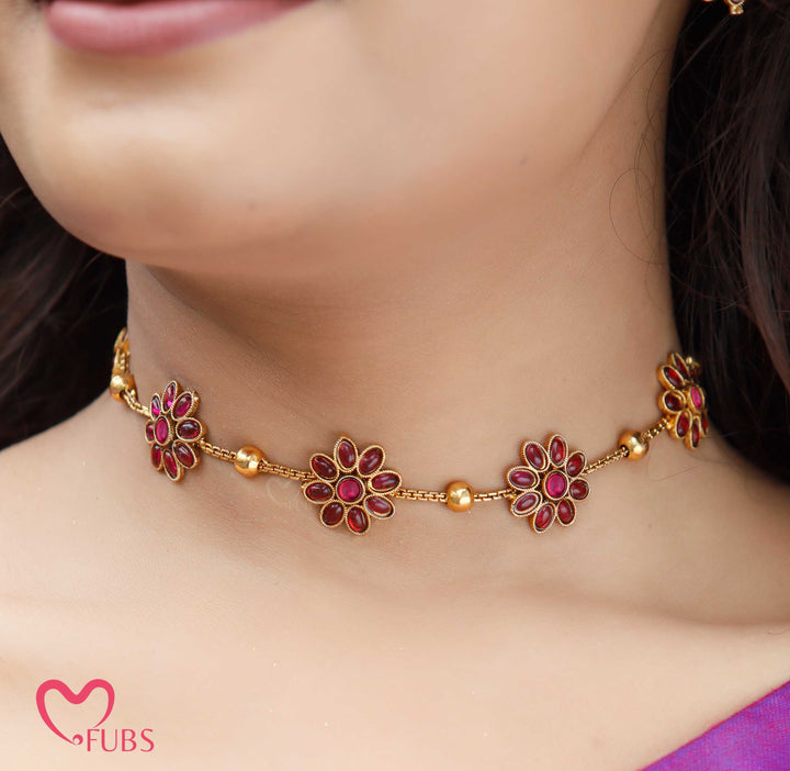 Floral Motif Necklace Set with Earrings