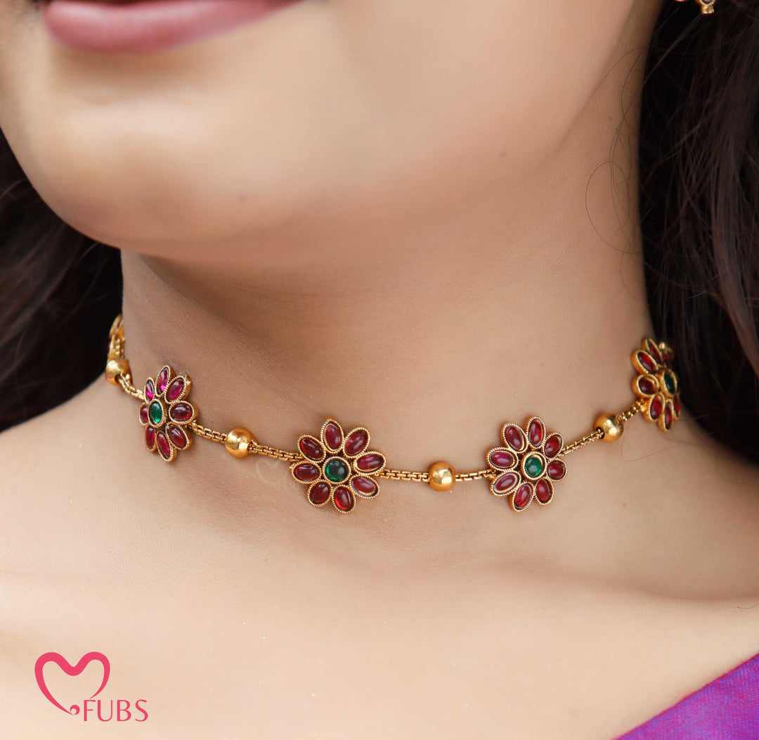 Floral Motif Necklace Set with Earrings