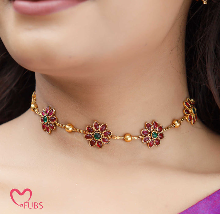 Floral Motif Necklace Set with Earrings