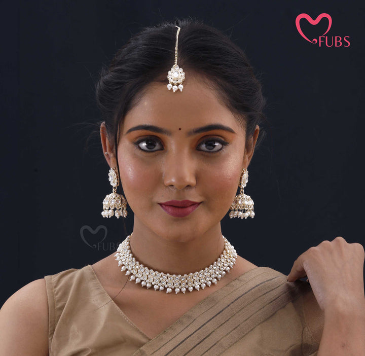 Regal Kundan Choker, Jhumkas & Tikka Set