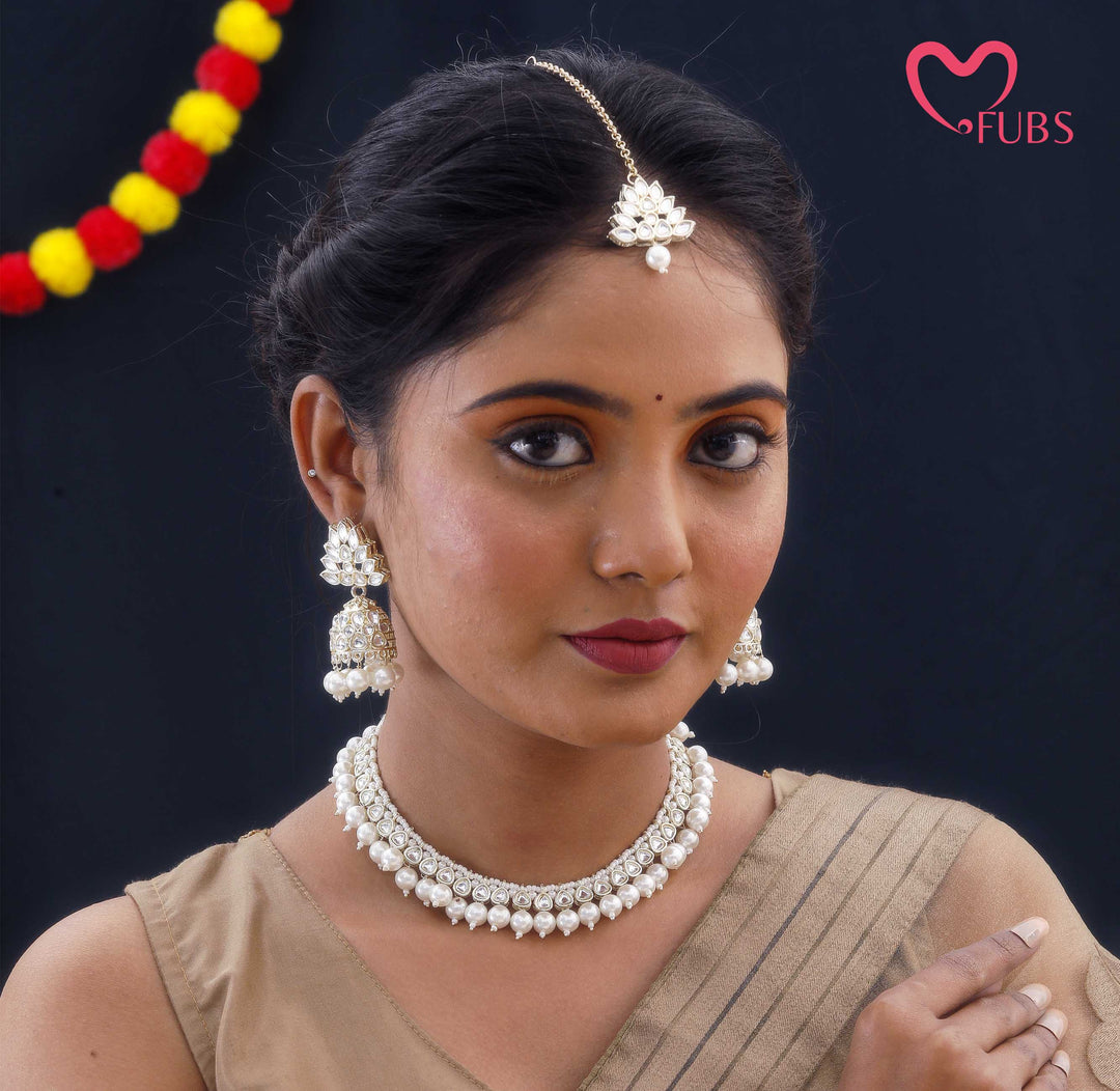Lotus Kundan Necklace & Jhumka Set