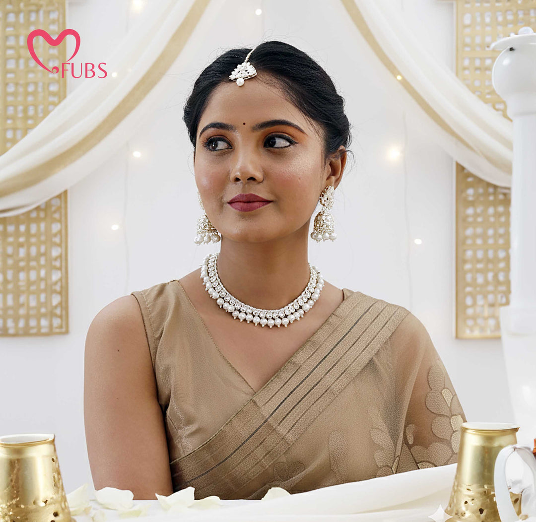 Lotus Kundan Necklace & Jhumka Set