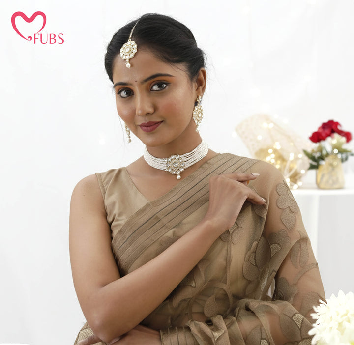 Kundan & Pearl Choker Jewelry Set with Maang Tikka