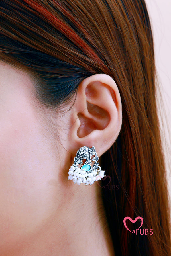 Hathi Motif Beaded Oxidized Studs