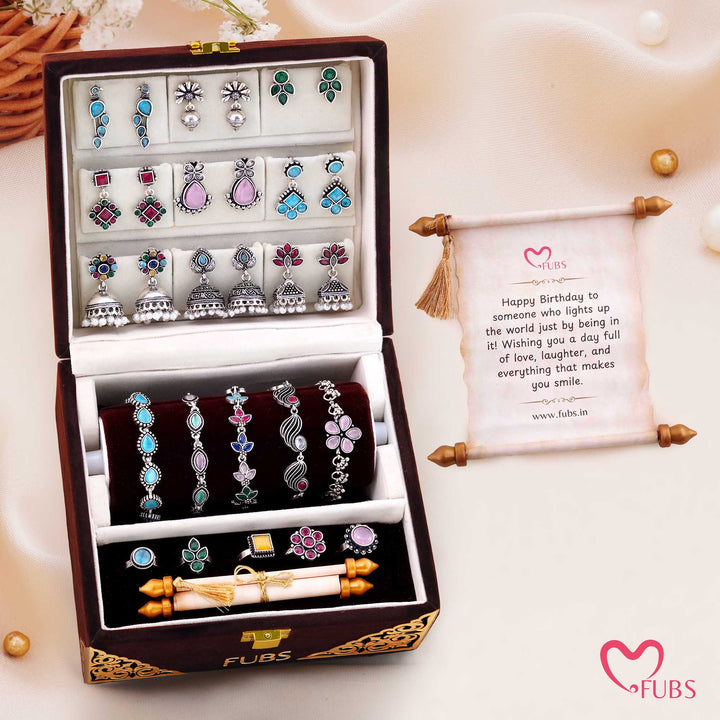 Gehno Ki Peti - Royal Velvet Jewelry Box of 9 Earrings, 5 bracelets, 5 Rings and a Sandesh Patra