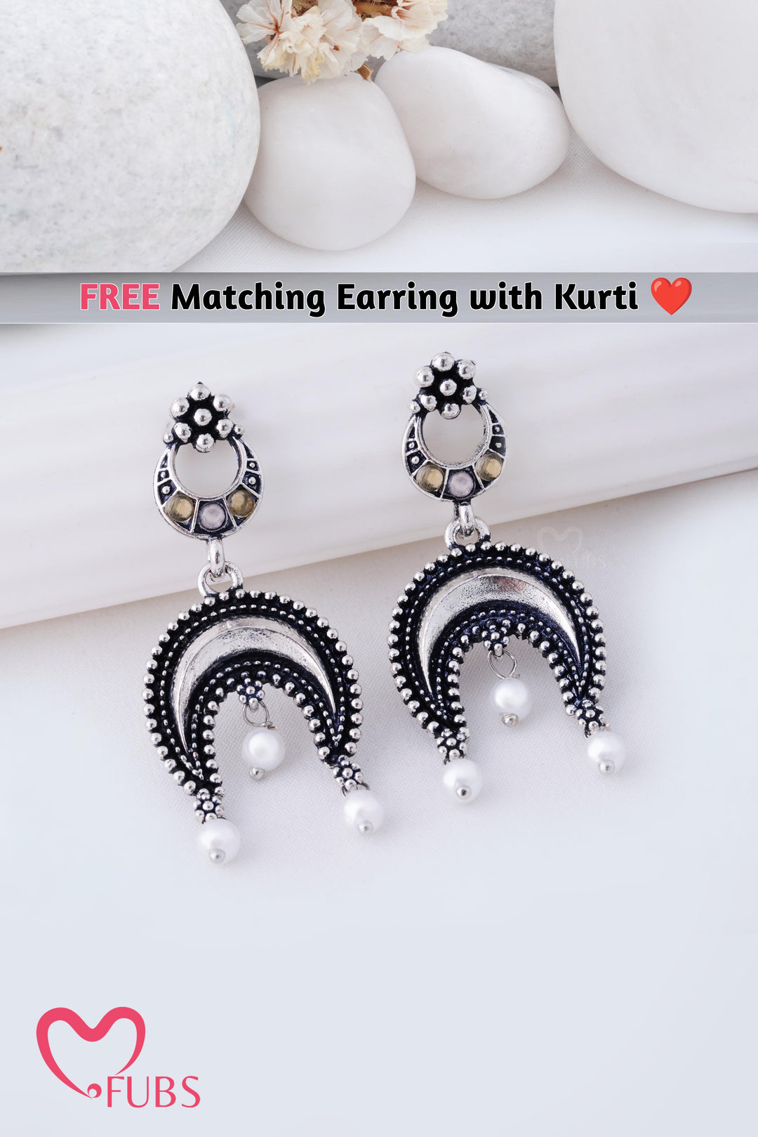 Geometric Bell Sleeves Kurti with Jaipuri Oxidized Earrings