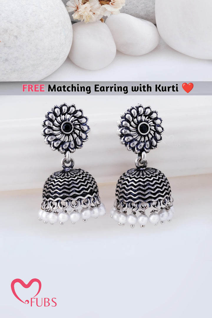 Drop Leaf Bell Sleeves Kurti with Vintage Dome Jhumkas