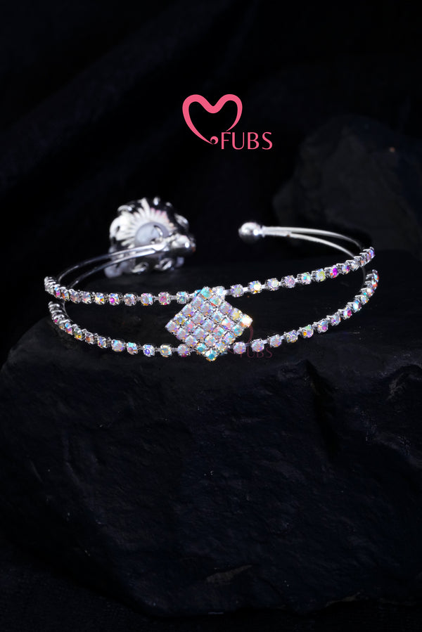 Radiant Silver Diamond Adorned Cuff Bracelet