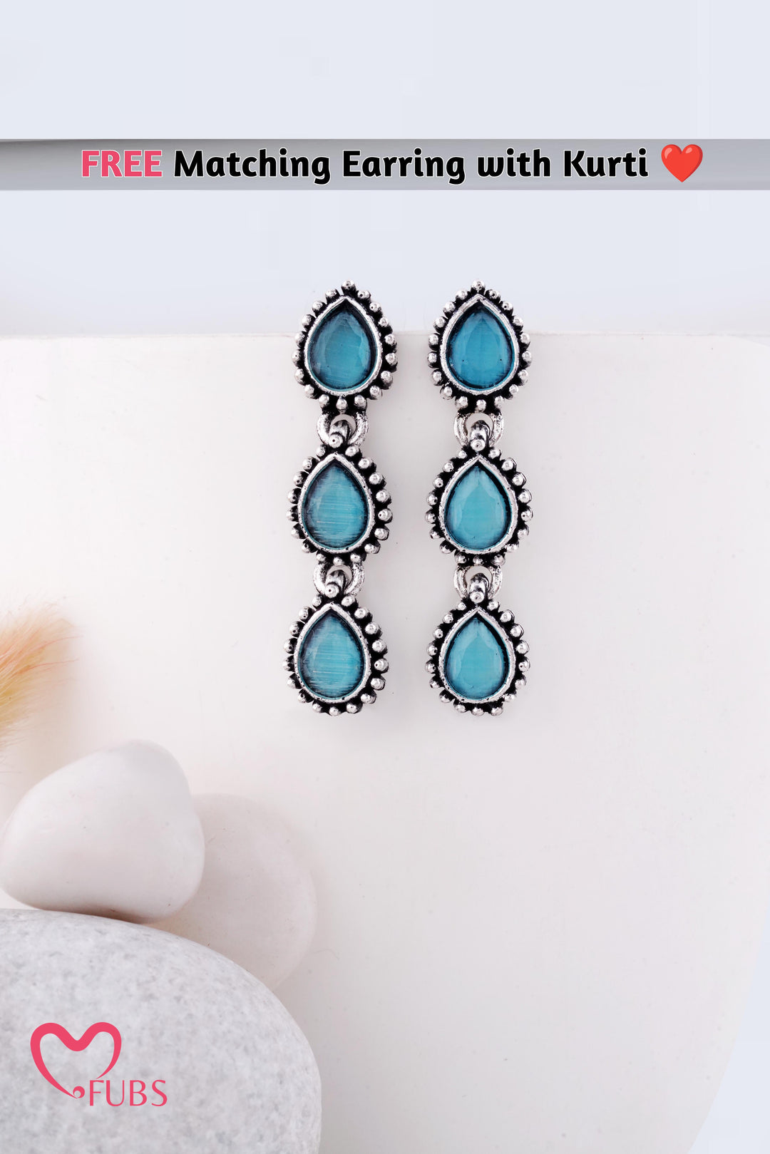 Floral Yellow Crop Shirt with Blue Drop Oxidised Jhumkas