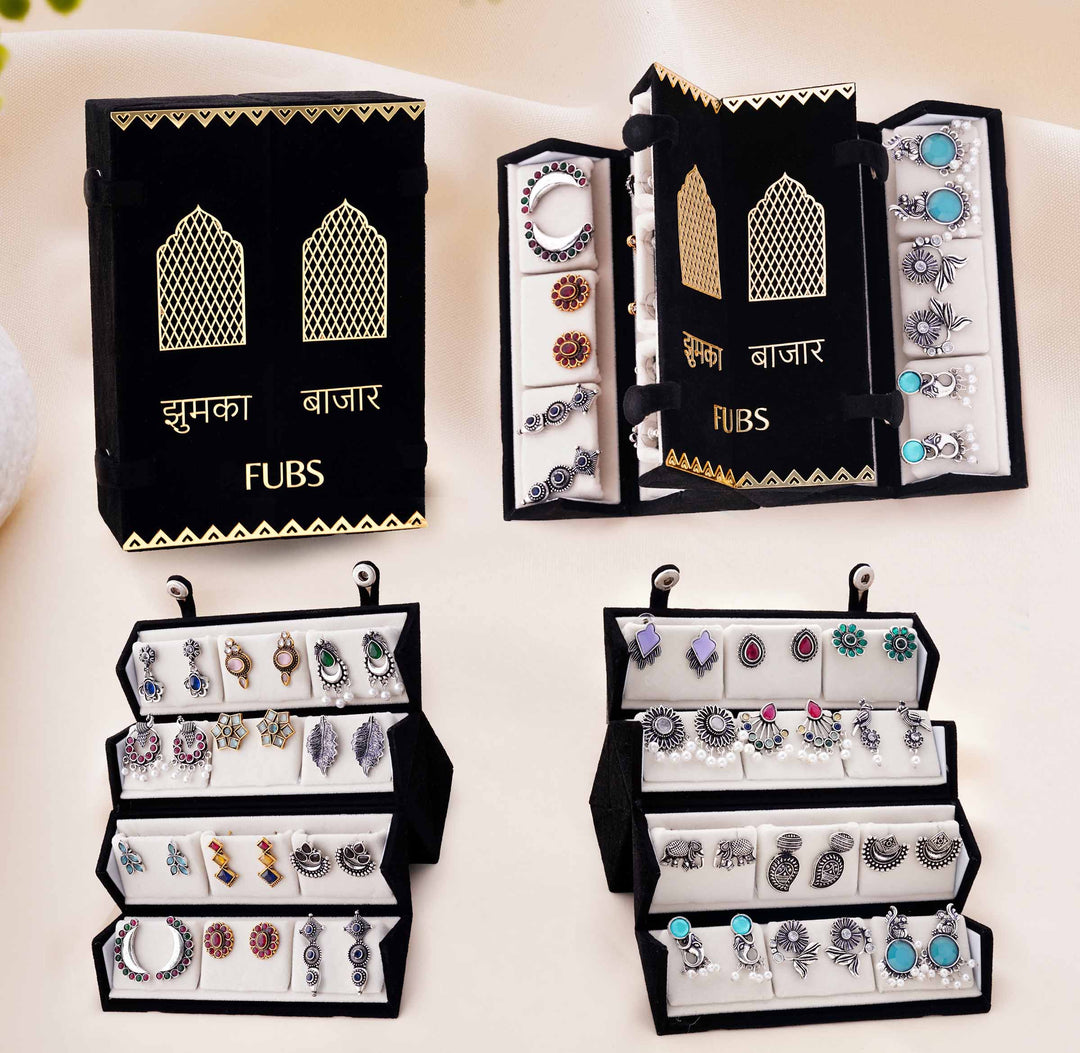 Jhumka Bazar: 24-Pair Jaipuri Jhumka Set with Dual Sided Folding Box