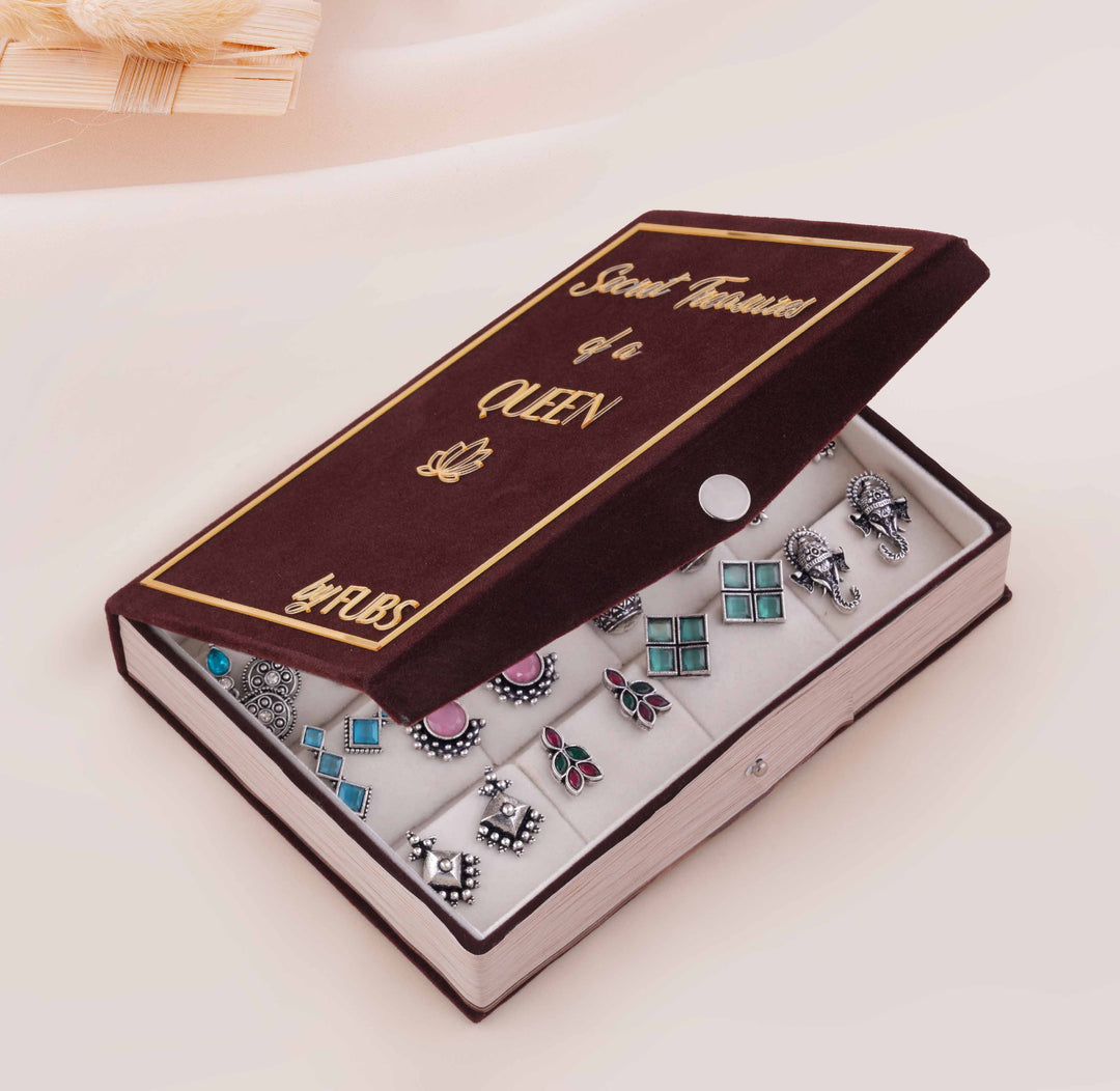 Book Of Surprises - 12 Oxidised Multicolor Earrings Set