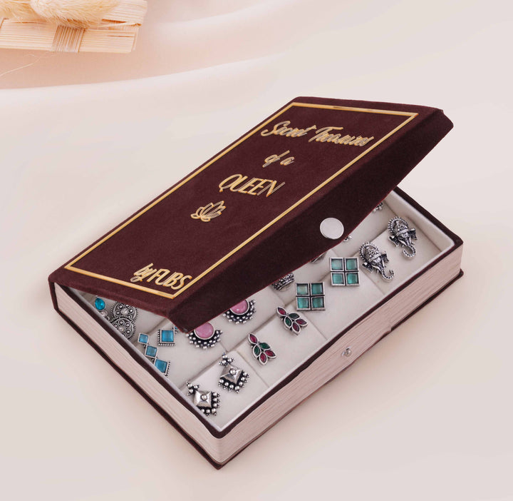 Book Of Surprises - 12 Oxidised Multicolor Earrings Set
