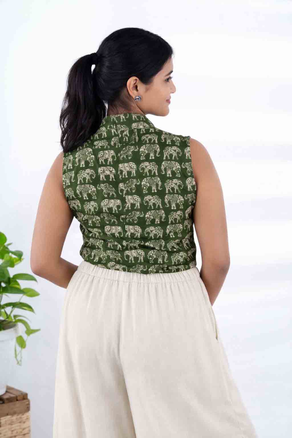 Mint Haathi Crop Shirt with Silver Haathi Studs