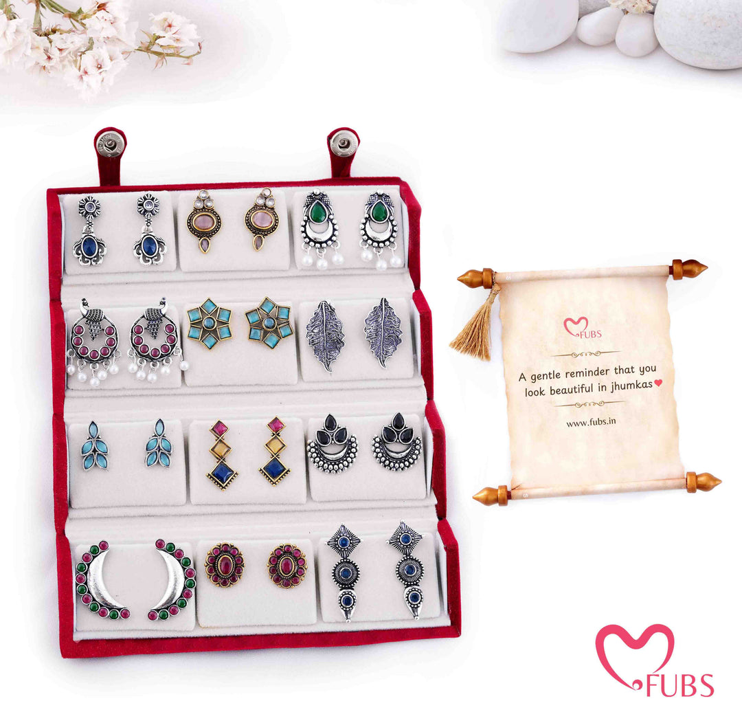 Royal Red Jhumka Box of 12 Earrings with Shahi Sandesh Patra