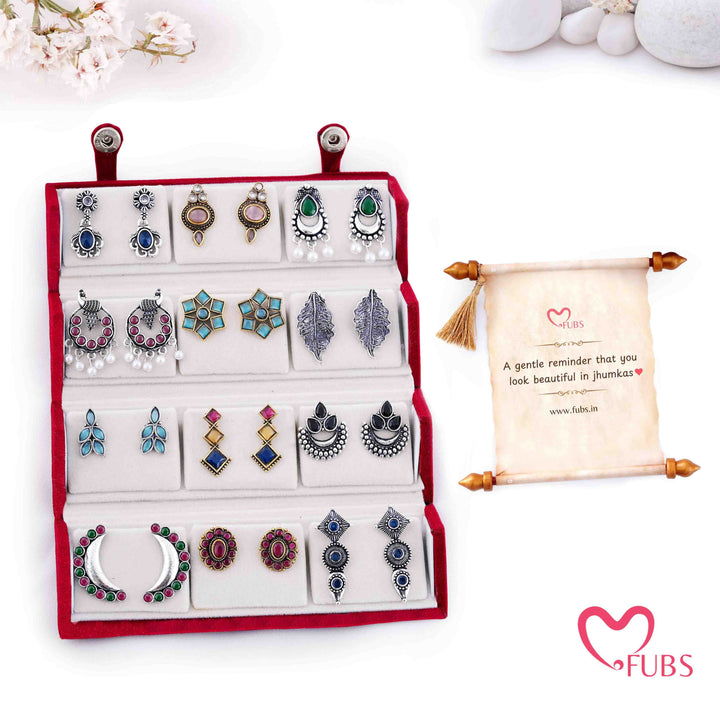 Royal Red Jhumka Box of 12 Earrings with Shahi Sandesh Patra