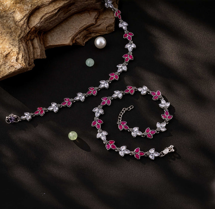 Oxidized Floral Link Payal Set