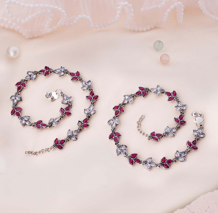 Oxidized Floral Link Payal Set