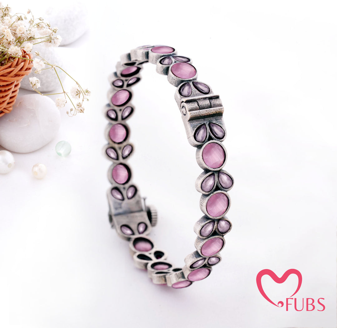 Oxidised Floral Stone Bangle with Screw Lock