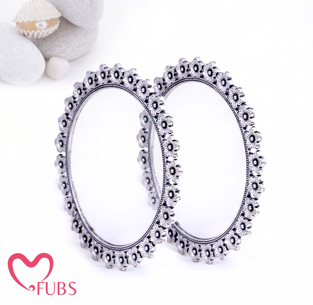 Floral Oxidized Silver Bangles