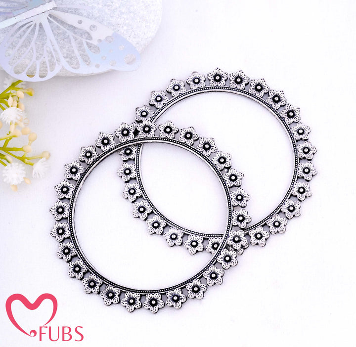 Floral Oxidized Silver Bangles