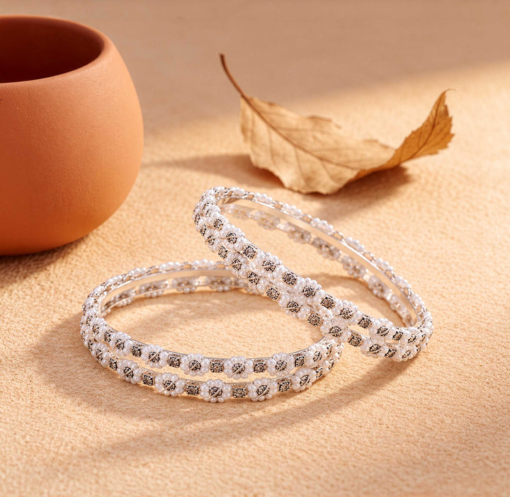 Traditional Aesthetic Beaded Bangle Set of 4 (Oxidised)