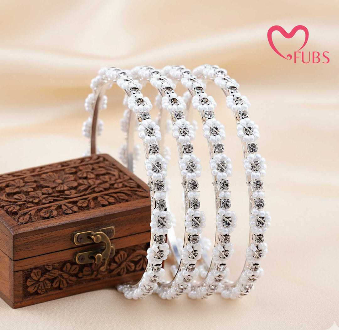 Traditional Aesthetic Beaded Bangle Set of 4 (Oxidised)