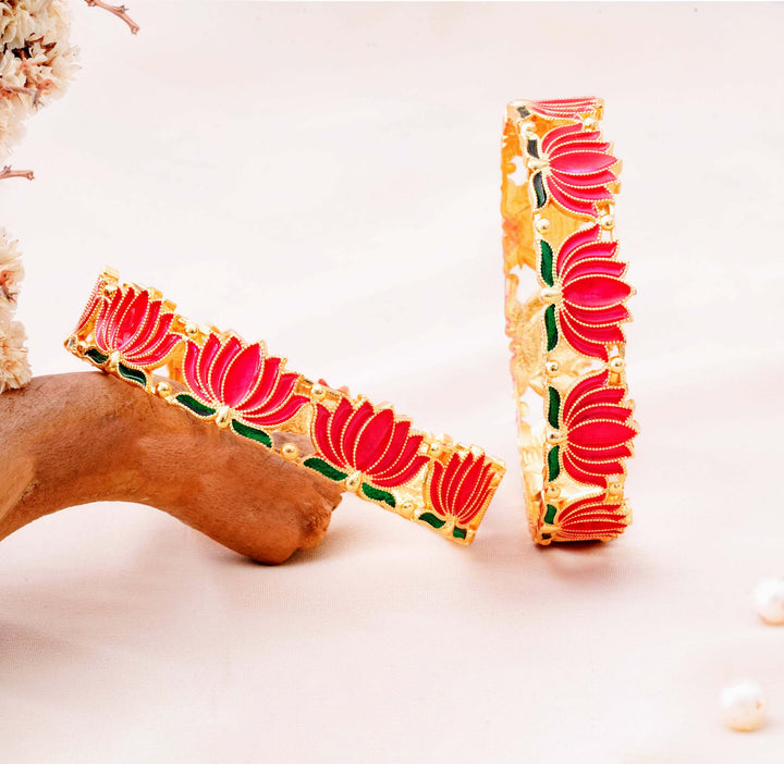Traditional Meenakari Lotus Design Bangle Set