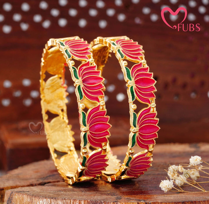 Traditional Meenakari Lotus Design Bangle Set
