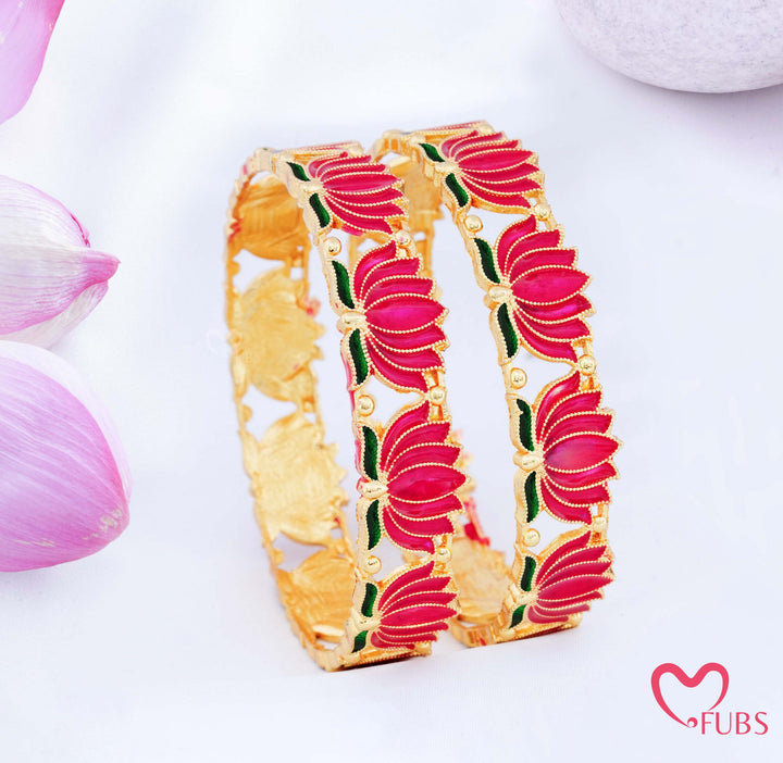 Traditional Meenakari Lotus Design Bangle Set