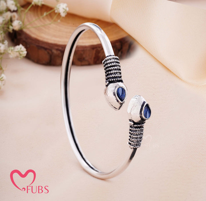 Oxidized Adjustable Kada Bracelet with Snakehead Design