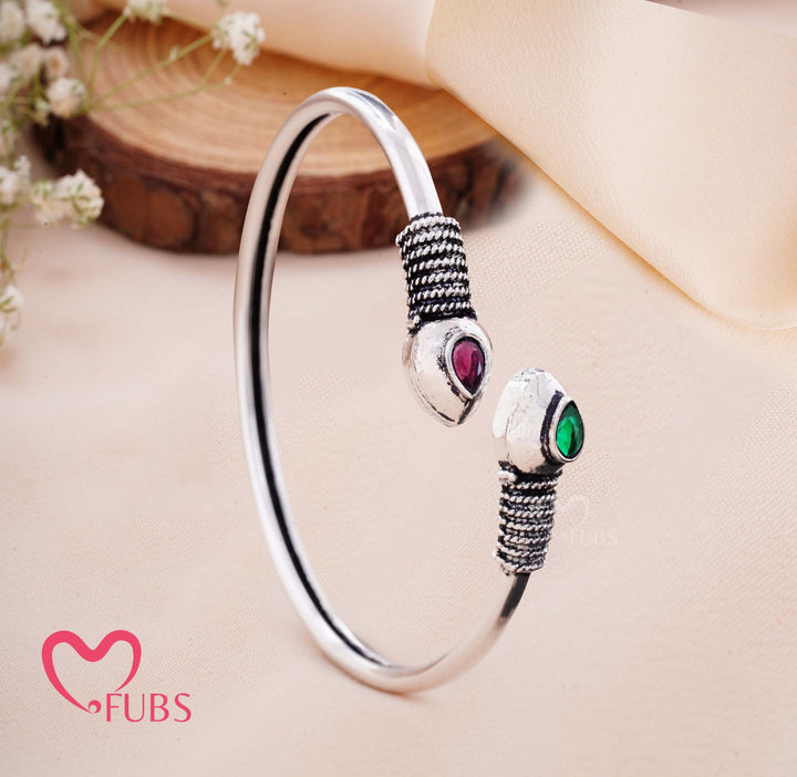 Oxidized Adjustable Kada Bracelet with Snakehead Design