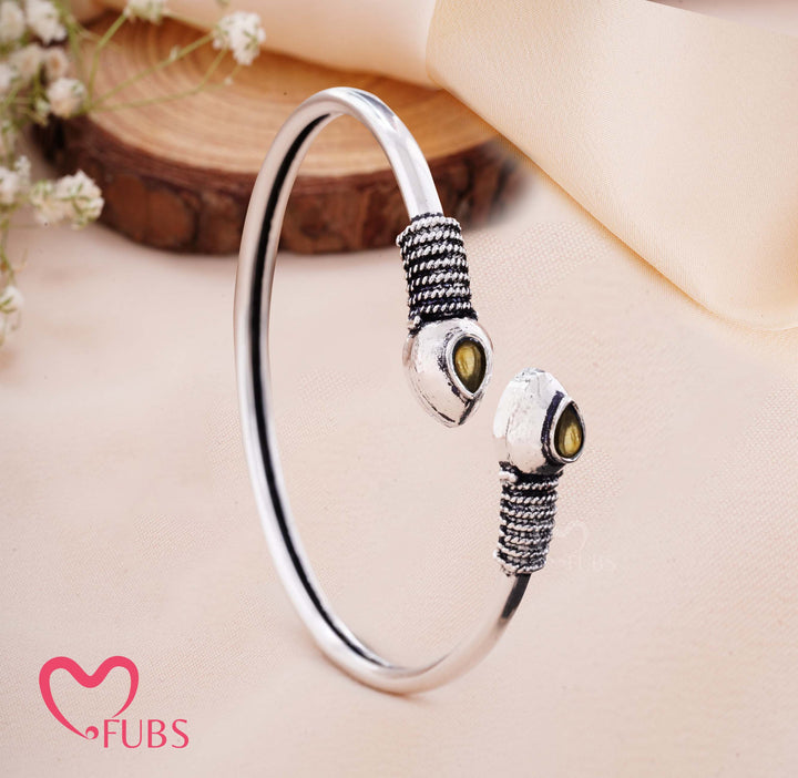 Oxidized Adjustable Kada Bracelet with Snakehead Design