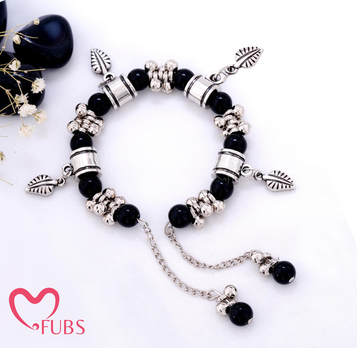 Oxidized Beaded Charm Bracelet