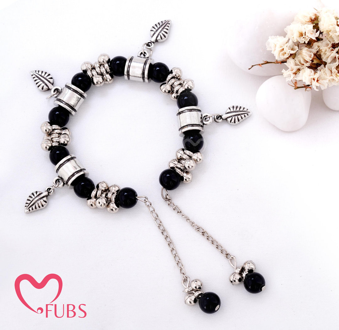 Oxidized Beaded Charm Bracelet