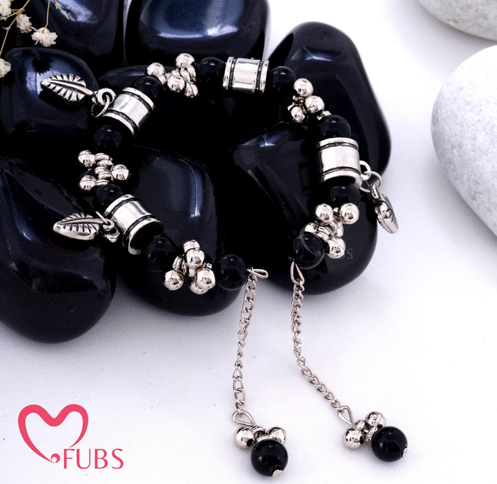 Oxidized Beaded Charm Bracelet