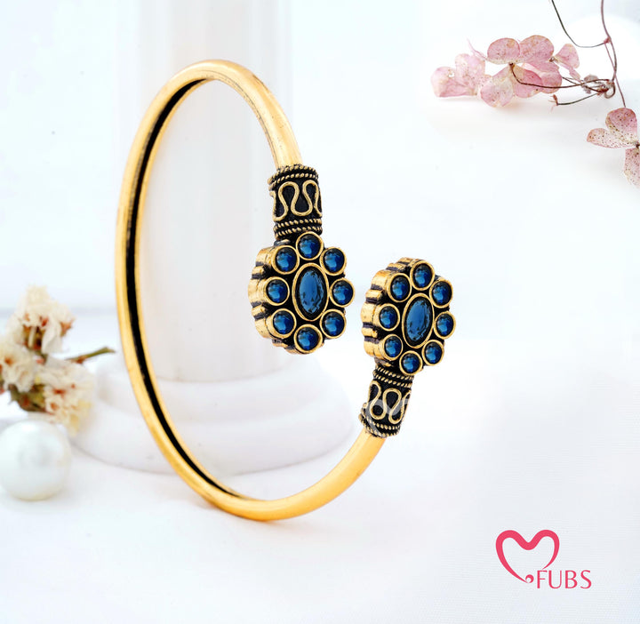 Traditional Open Bangle Bracelet with Stones