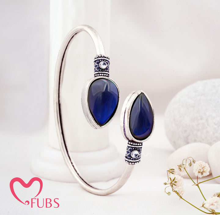 Teardrop Stone Cuff Bracelet with Enamel Band & Ornate Detailing