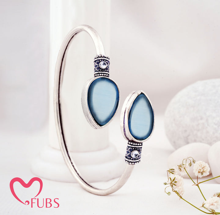 Teardrop Stone Cuff Bracelet with Enamel Band & Ornate Detailing