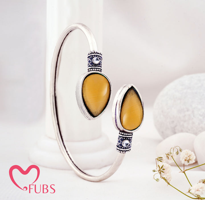 Teardrop Stone Cuff Bracelet with Enamel Band & Ornate Detailing