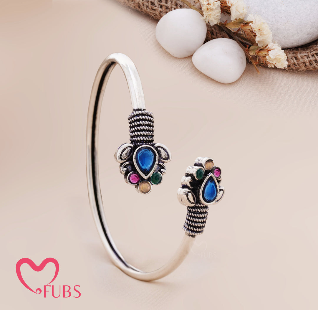 Teardrop Stone Cuff Bracelet with Clustered Accents