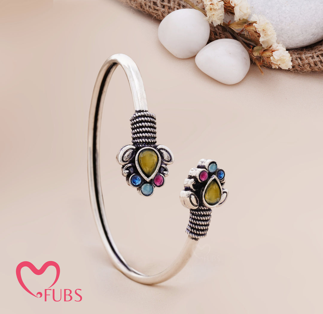 Teardrop Stone Cuff Bracelet with Clustered Accents